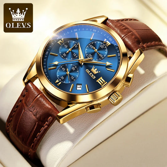 Olevs 2872 marca de negócios relógios masculinos moda pulseira couro à prova dwaterproof água relógio quartzo luminoso para homem relógio de pulso original