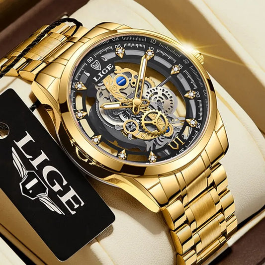 Relógio Masculino LIGE New Men Watch Skeleton Quartz